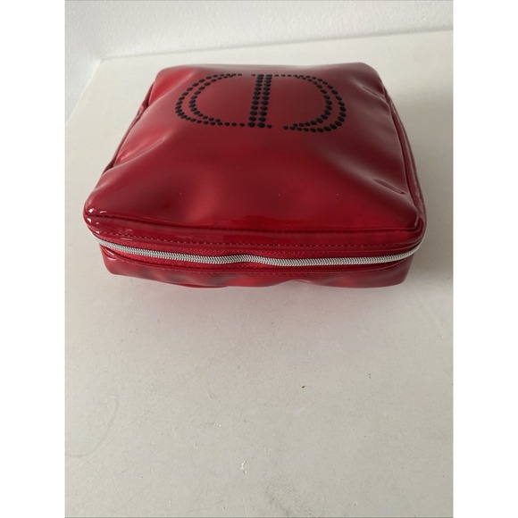 Christian Dior CD Logo Makeup Cosmetic Bag Clutch Pouch Red Black Patent Leather - Picture 3 of 12
